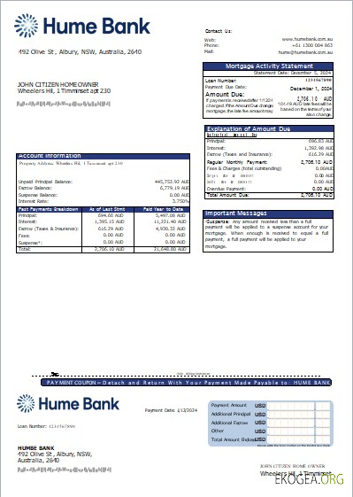 Australie Humebank Bank relevé hypothécaire scr